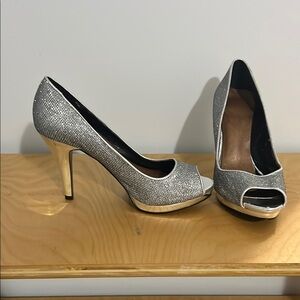 Elegant Silver Peep-Toe Heels